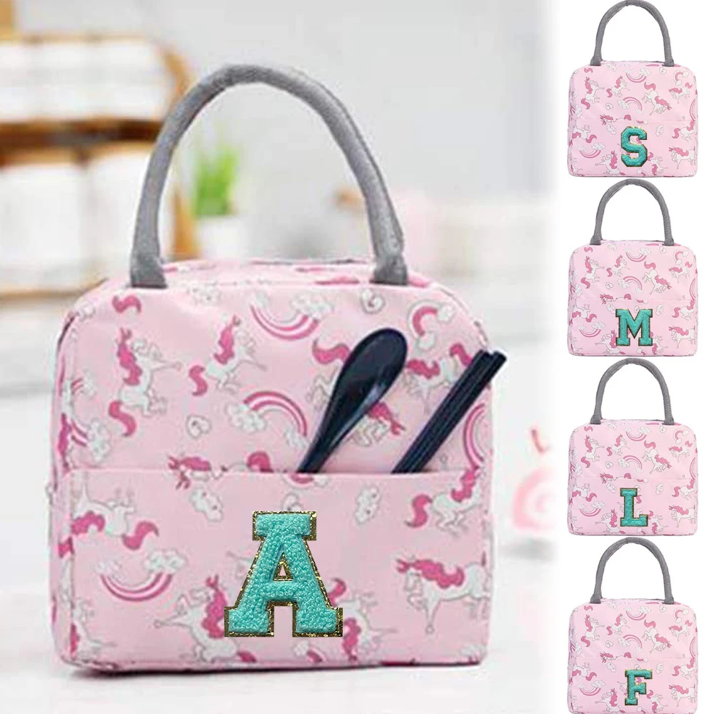 Functional Name Pattern Cooler Lunch Box Portable Insulated Canvas Lunch Bag Thermal Food Picnic Lunch Bags for Women Kids