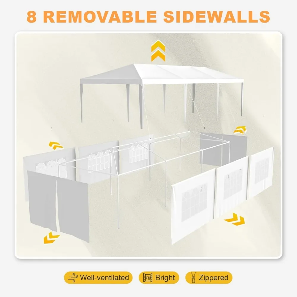 Party Tent 10'x30' Outdoor Wedding Canopy Tents for Parties with with 8 Removable Sidewalls for Holiday Birthday Graduation BBQ