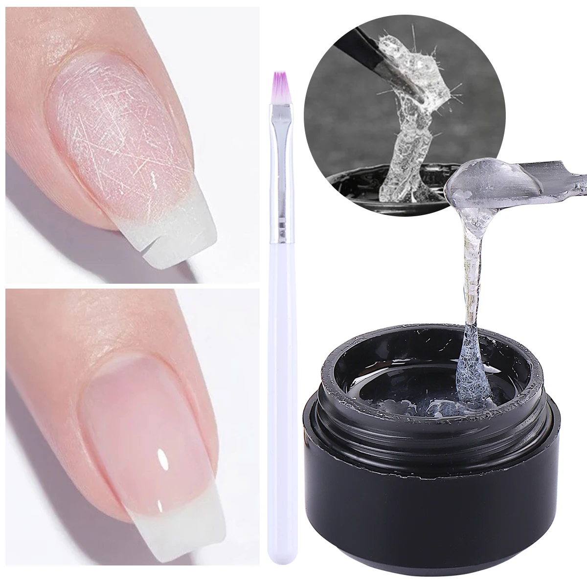 5g Fiber Repaired Gel Nail Polish With UV Brush Strengthen Fingernail  Crack Broken Filling Gel Extension Function Manicure Tool