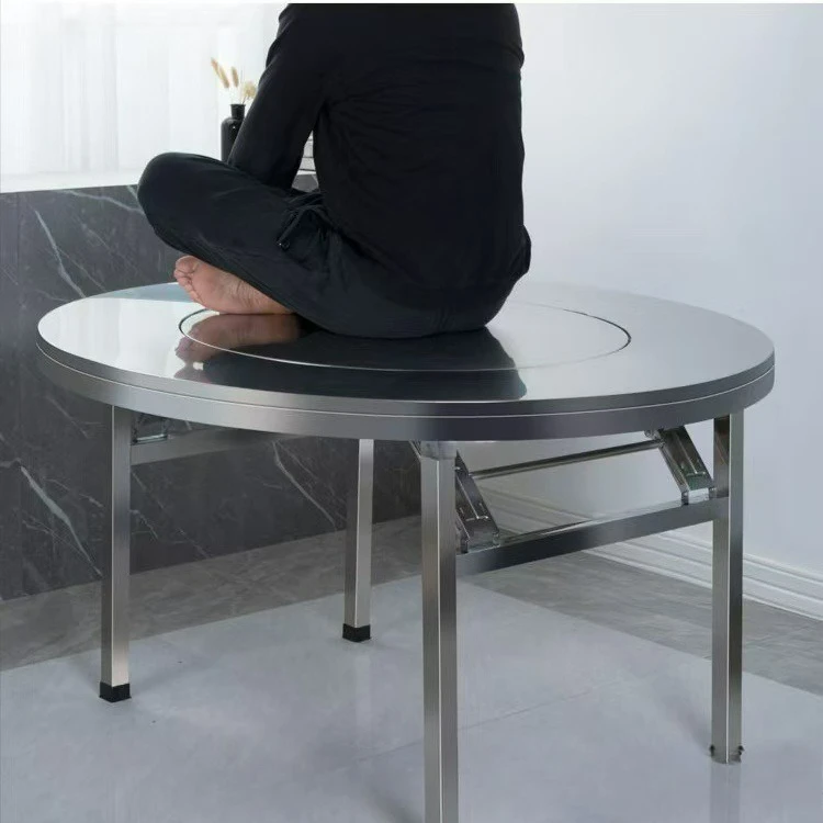 Customizable Extra Thick Stainless Steel Round Table Built-in Turntable Foldable Round Table with Turntable Home Hotel Mobile
