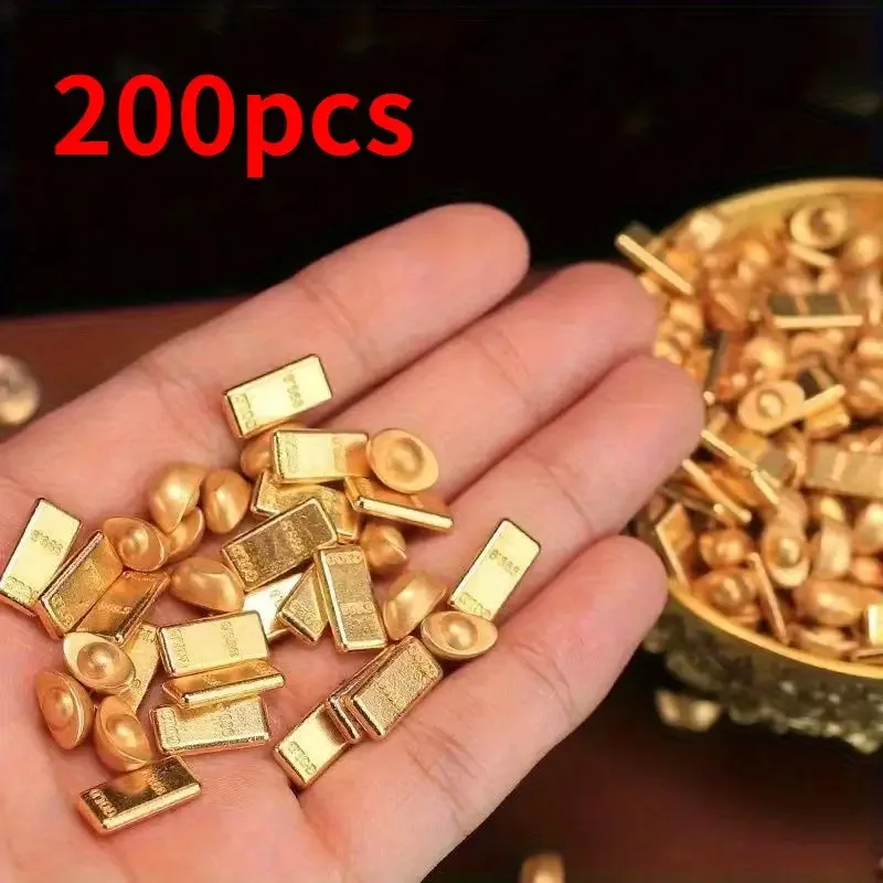 200Pcs Golden Bar & Ingot Set | Electroplated Plastic Decorations for Feng Shui, Crafts & Gift Giving