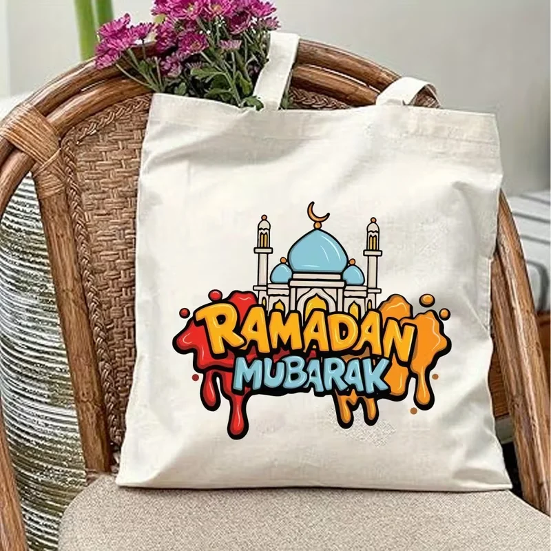 

Women's Canvas Shoulder Bag - Muslim Festival Gift and Daily Leisure Use "Ramadan Mubarak" Festival Celebration Design Handbag