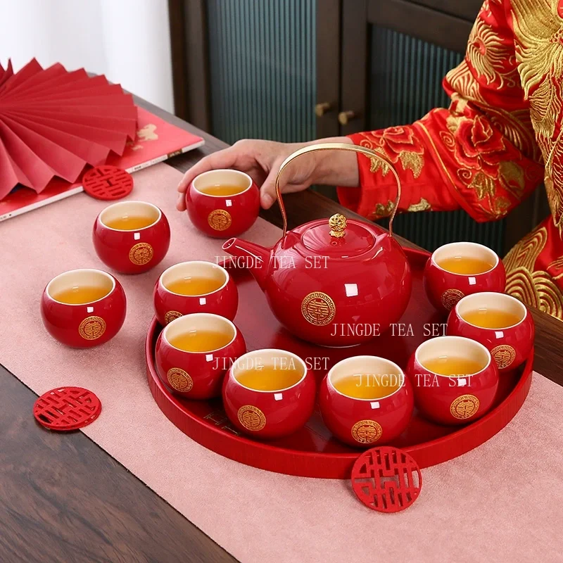 

Boutique Ceramic Filter Tea Pot Set Household Tea Pot and Cup Set Chinese Style Wedding Red Teaware Gifts Productos Chinos
