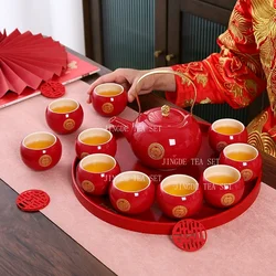 Boutique Ceramic Filter Tea Pot Set Household Tea Pot and Cup Set Chinese Style Wedding Red Teaware Gifts Productos Chinos