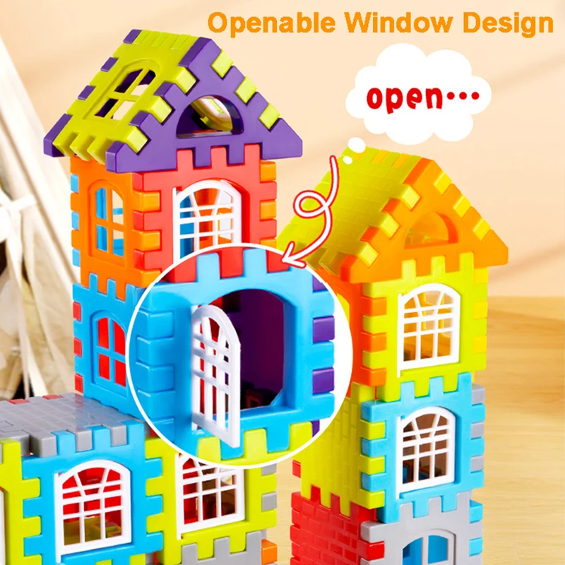 Kids House Building Block with Big Storage Box Stool Simulation Window Design Colored Puzzle Toys for Children Christmas Gift