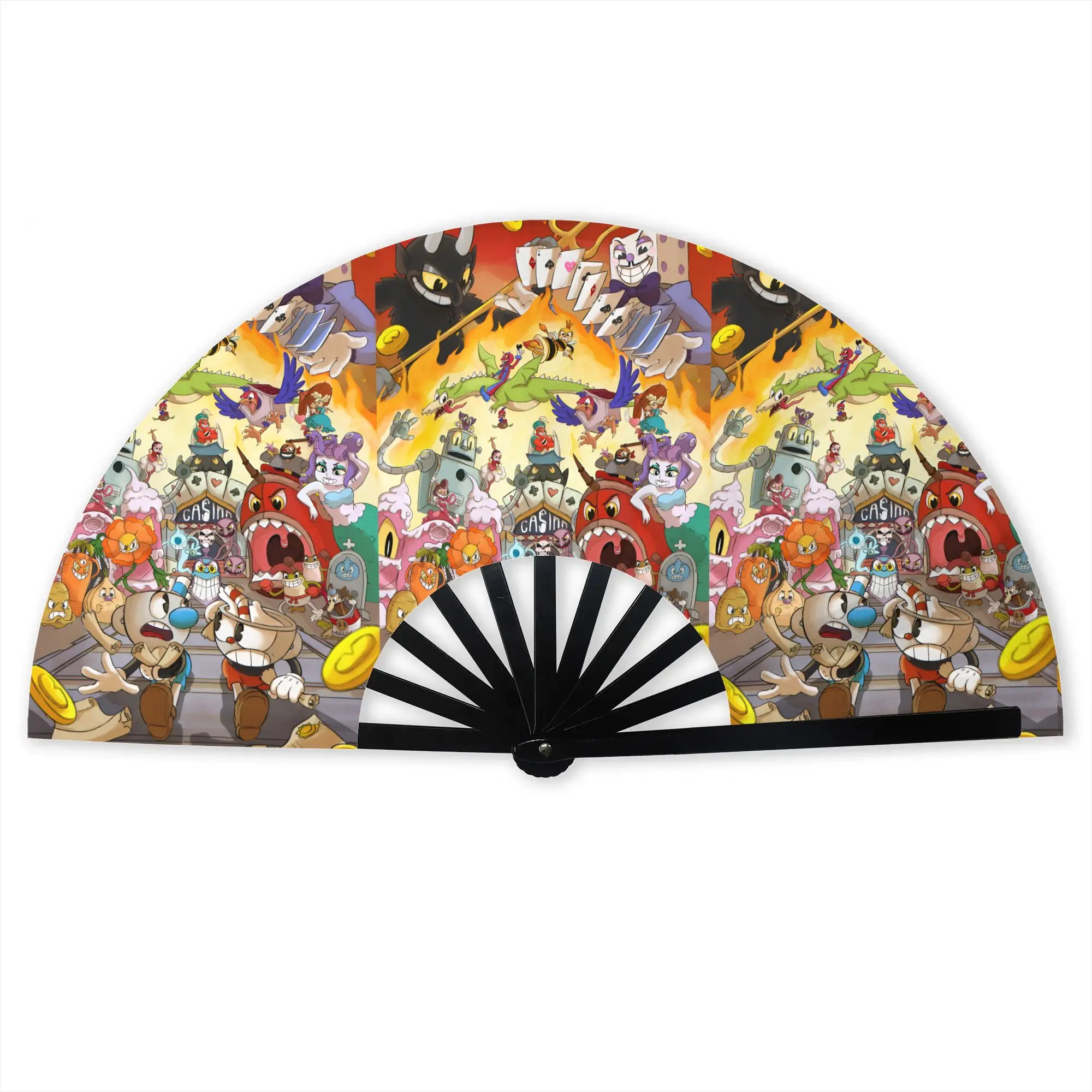 Personalised Gothic Retro C-Cupheades Hand Fan Promotional Gift Party Cartoon  Durable Folding Fans Novelty Bulk Pack Fan