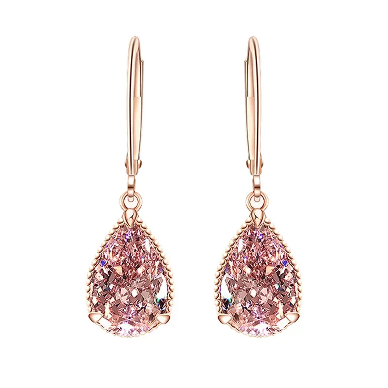 

Real 18K Rose Gold Dangle Earring 925 Sterling silver Water Drop 4ct Pink Diamond Party Wedding Drop Earrings for Women Jewelry