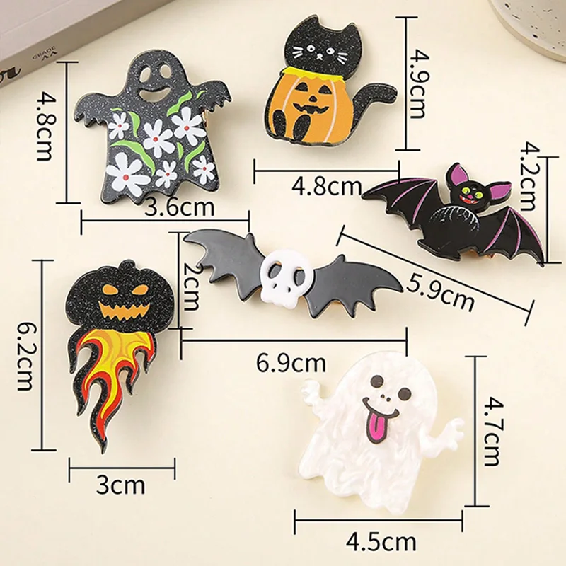 6pcs ladies black night falls Halloween haunted house pumpkin haunted house horror funny ghost ghost fire skeleton hair clip