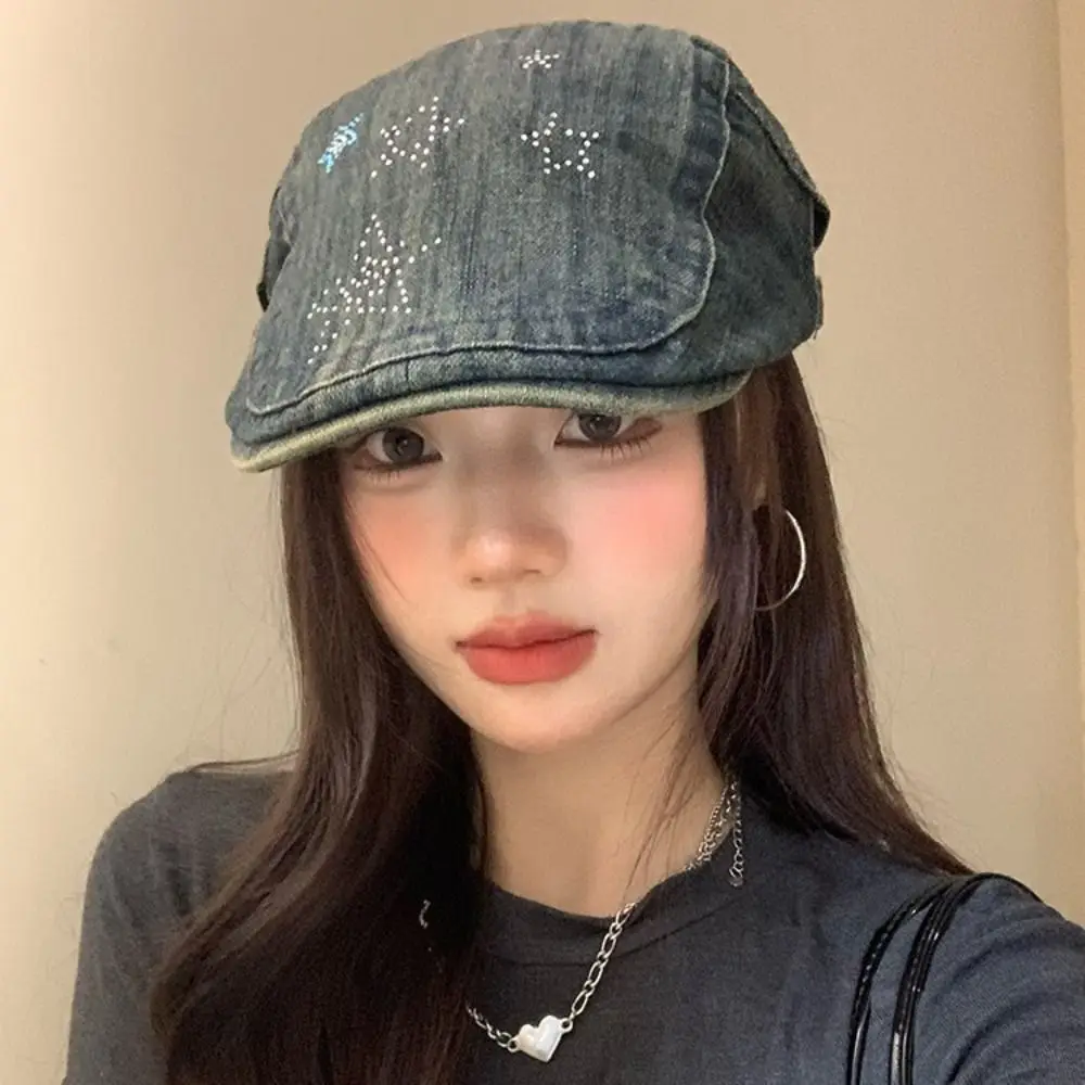 

Casual Vintage Star Cowboy Beret Embroidey Y2k Forward Hat Visor American Painter Hat Teenagers