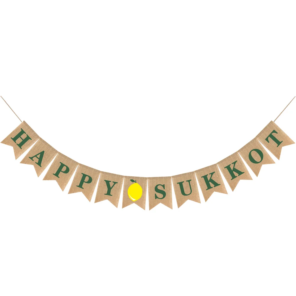 

1Pair Retro Happy Sukkot Linen Banner Party Decoration Bunting Garlands Vintage Party Supplies Happy Sukkot Banner