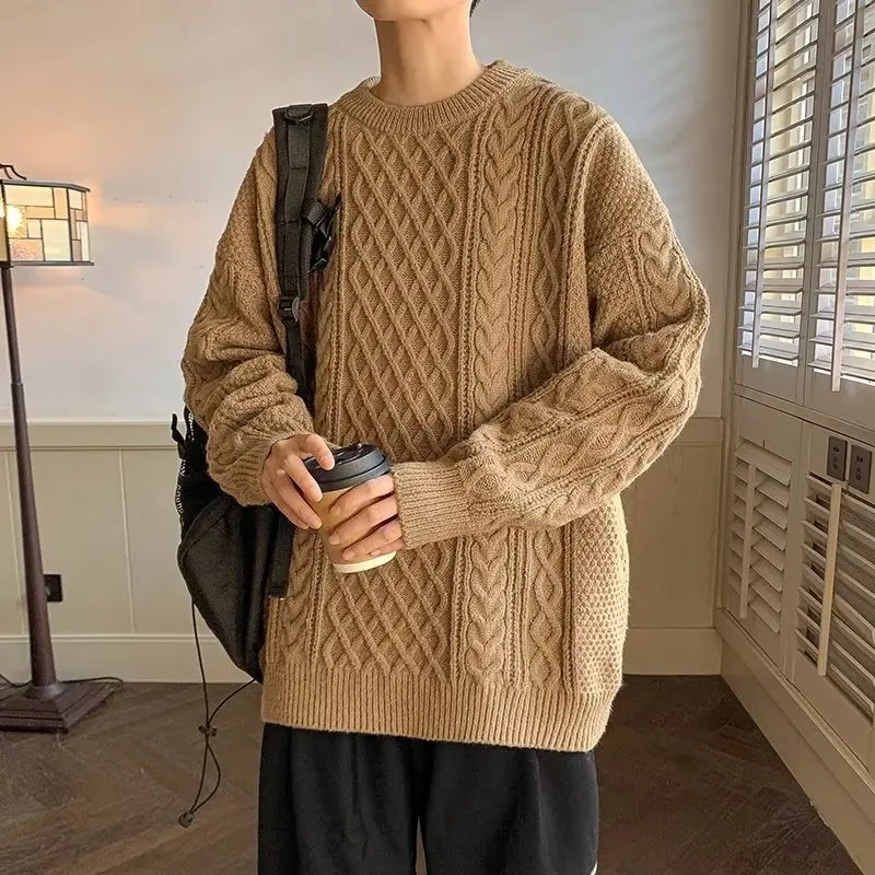 

Мужской круглый вязаный свитер Ne Thiened, теплый повседневный свитер из полиэстера, длинный свек, зимний модный свободный трикотаж