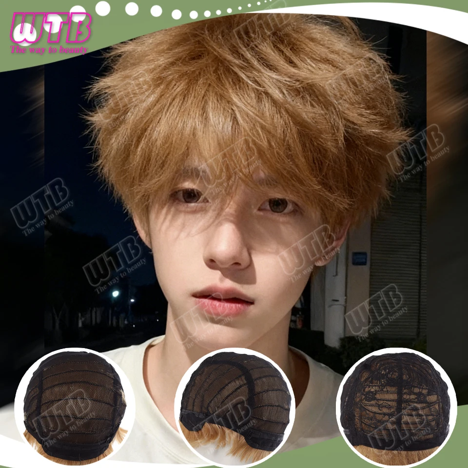 WTB Short Straight Hair Synthetic Wig Unisex Wig Fluffy Short Straight Hair Wig Suitable for Daily Cosplay Wear Use