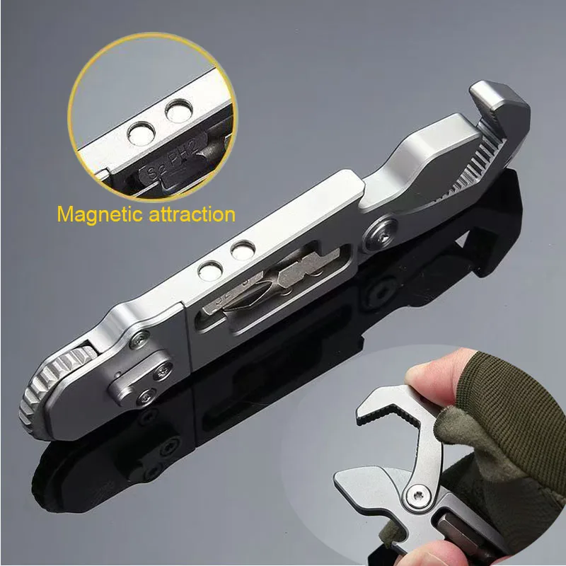 420 Stainless Steel Crowbar Multi-functional Adjustable Wrench Screwdriver Pocket Tool Hanger Pry Bar Bottle Opener EDC Tool