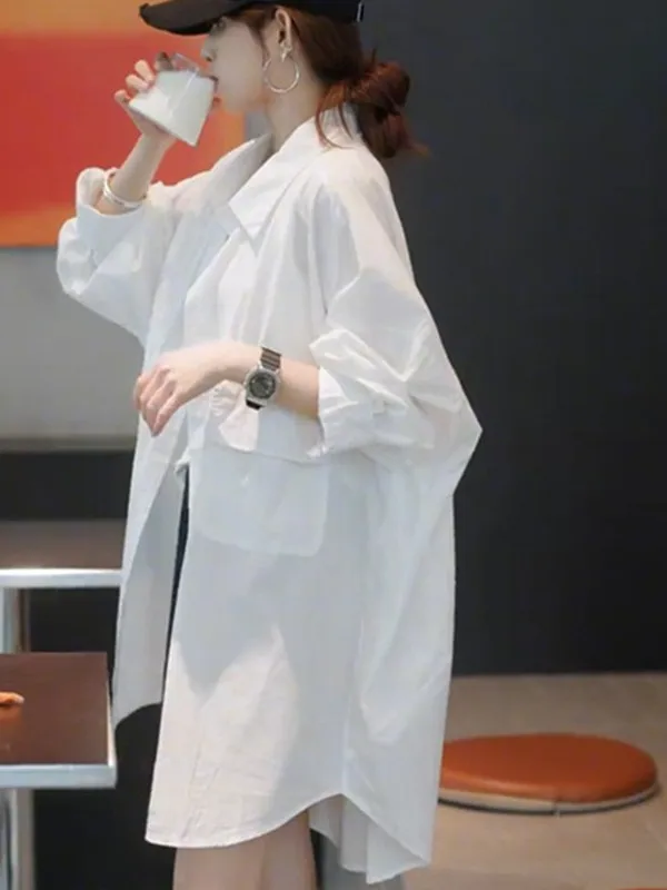 

Непринужденная женская рубашка свободного кроя в стиле бойфренд, средней длины, с защитой от солнца, для ранней осени, дизайн Xiaohanjia