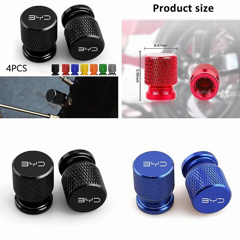 Car Mod Tire‑Valve Anti‑Wear Aluminum Protective Cover 4Pcs For BYD Atto3 Dolphin Seal Seagull Sealion7 Exterior Mod Accessories