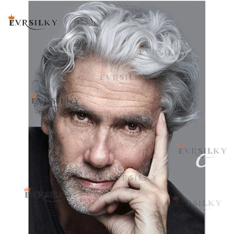 

1B65 # 1b80 # Серый инъекционный мужской парик 0,1 мм, полный мужской парик из искусственной кожи, Remy, индийская система замены человеческих волос, капиллярный протез