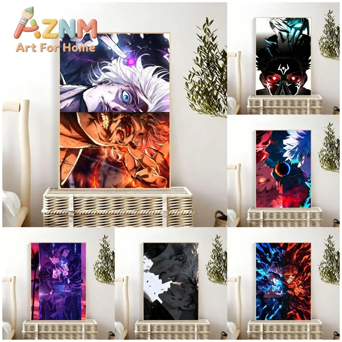 AZNM Jujutsu Kaisen Gojo Vs Sukuna Battle Anime Canvas Wall Art Frameless Print Poster for Home Bedroom Living Room Wall Decor
