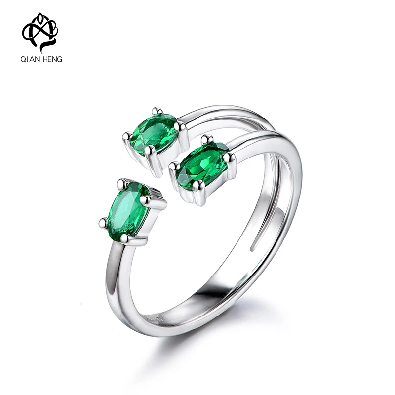 

Qian Heng S925 Ring Vintage Emerald Open Rings 925 Sterling Sliver Woman Fashion Design Jewelry Gift Party Wedding Lady's Gift