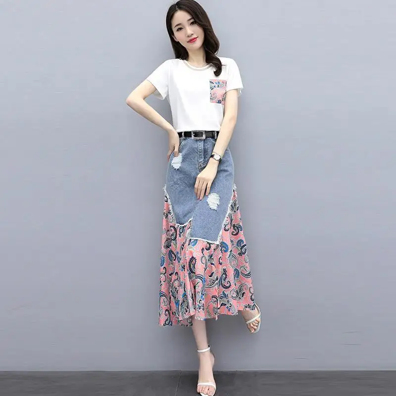 

2026 Spring Summer New Arrivals Women's Elegant Slimming Trendy Denim Maxi Dress Two Piece Set