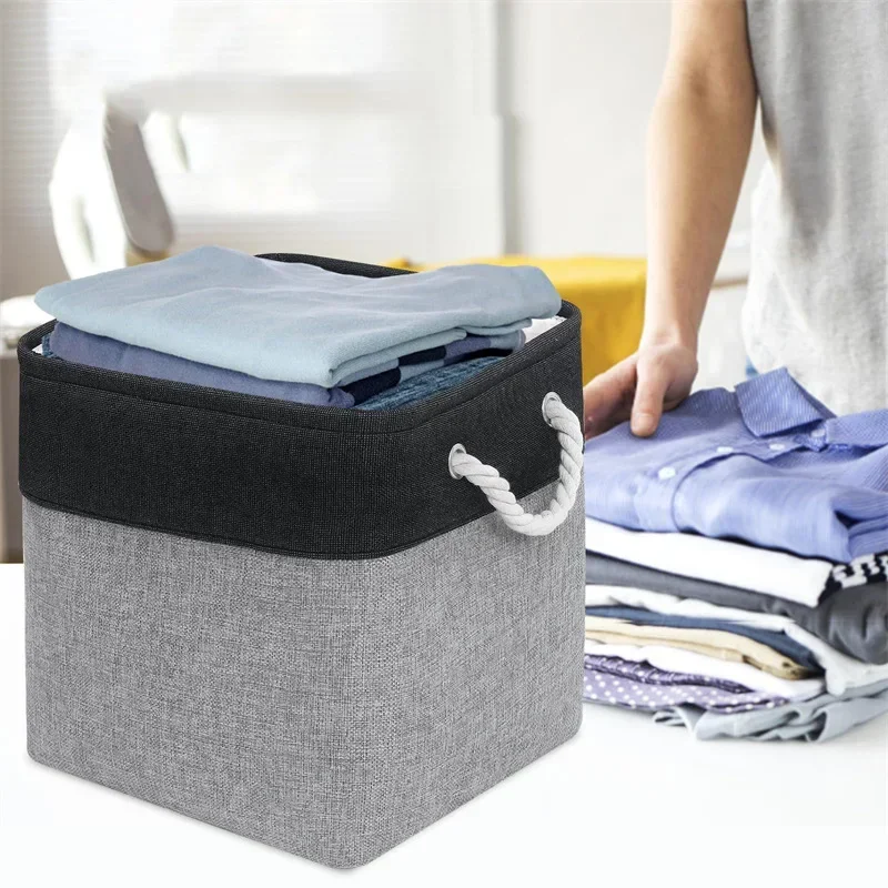 Linen Splice Foldable Storage Box Home Bedroom Living Room Toy Storage Basket Daily Necessities Organizer  Laundry Baskets