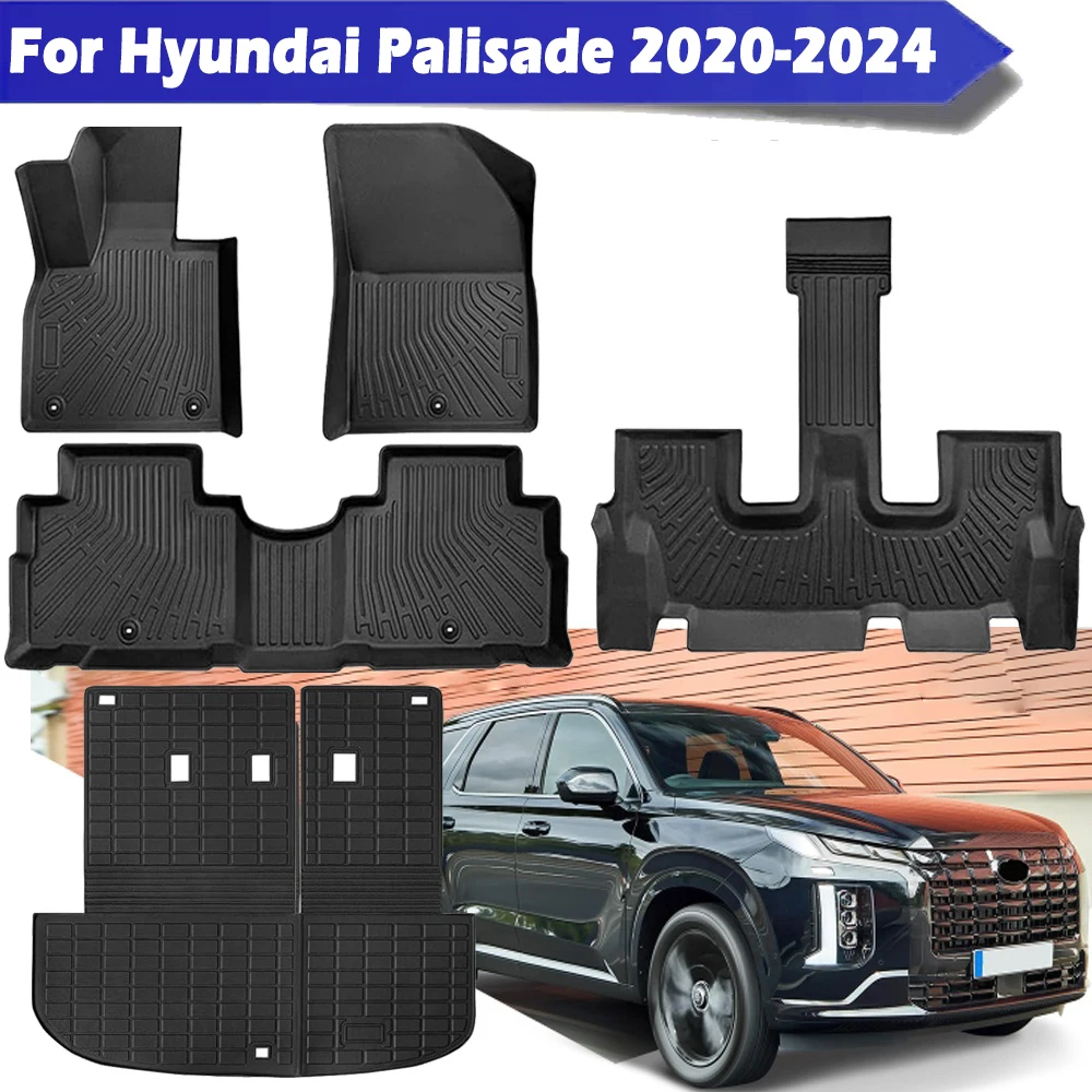 

TPE Floor Mats for Hyundai Palisade 2020-2025 7 Seater ,Full Set All Weather Trunk Mat with Back Seat Protector Car Accessories