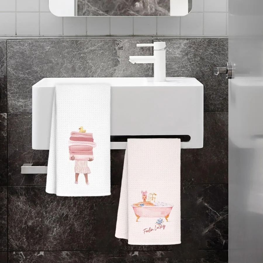 مناشف اليد الوردية اللطيفة للحمام مجموعة من 2 Preppy الوردي الفاتح لطيف منشفة أطباق اليد 16x24 Ih للمطبخ اكسسوارات الحمام Gi