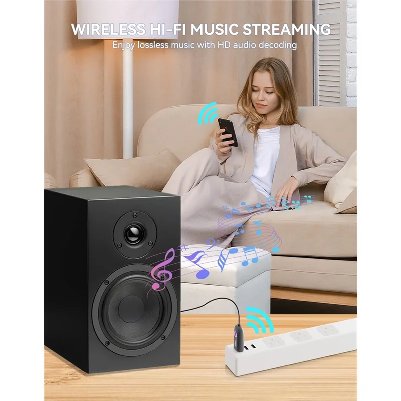 ABGI-USB 2.0 AUX To Bluetooth 5.3 Adapter For Car, Bluetooth Receiver 3.5Mm Jack Kit For Home Stereo/Speakers