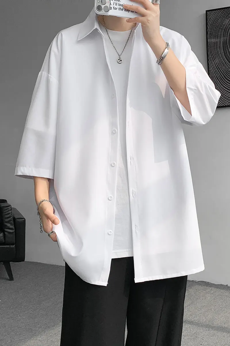 Mens Solid Short sleeved Shirt Korean Ice Silk Fashion Shirts Comfortable Blouse Men Casual Loose Classic Shirt Plus Size 4XL