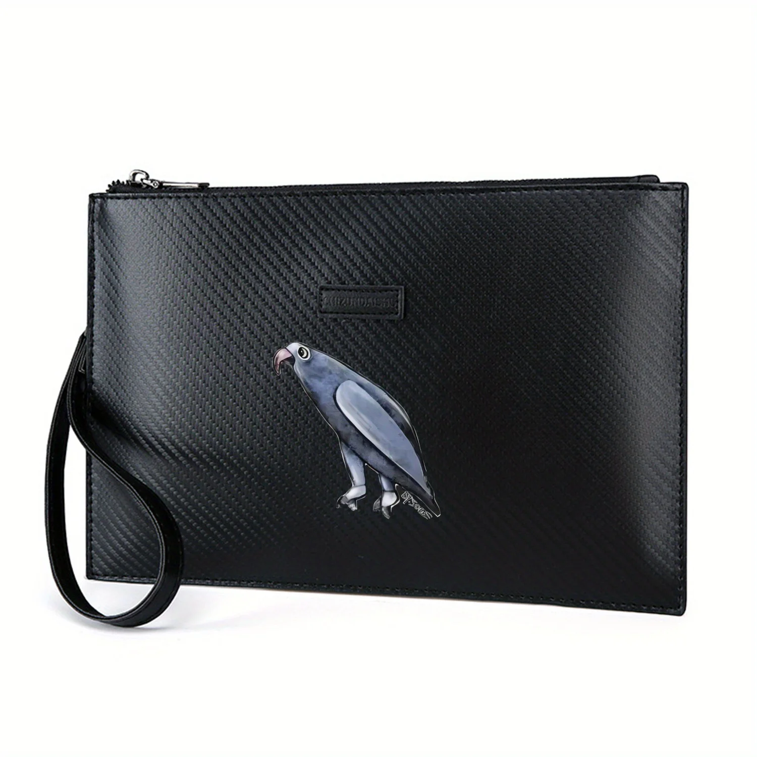 Stylized bird standing black background Elegant Printed PU Men's Handbag Fashionable and Practical for Everyday Carry