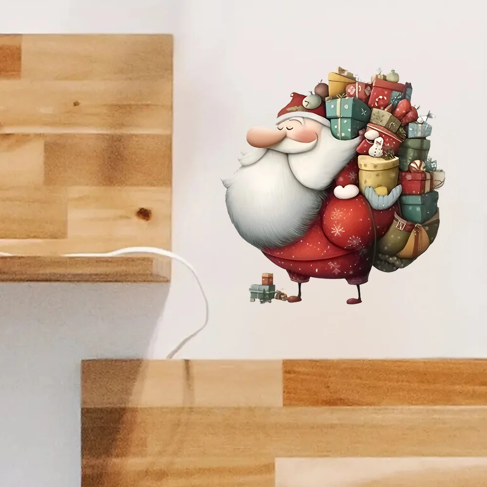 OZ3831#Cartoon Santa Claus Gives Gifts Bright Bathroom for Home Decoration, Vinyl Decals, Art Wall Paper, Indoor Use