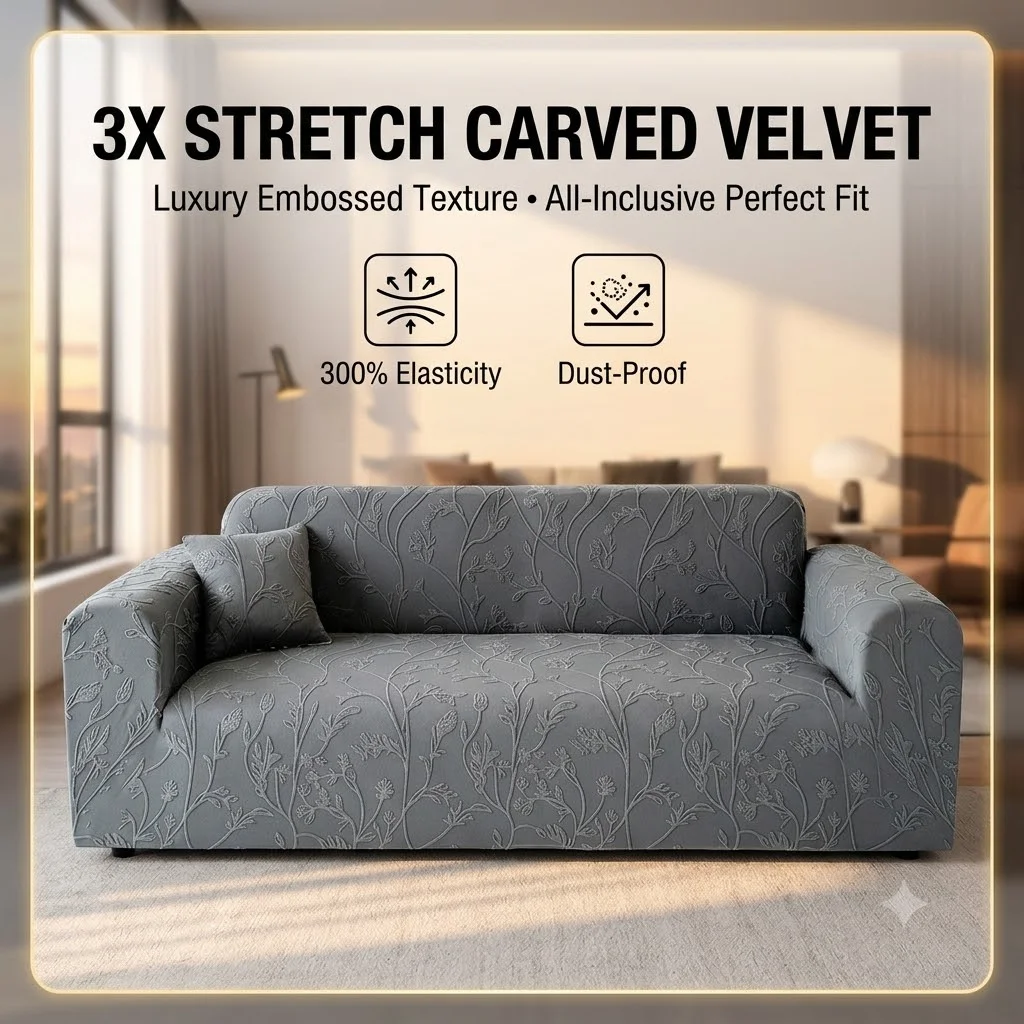 Elastic Carved Velvet Sofa Cover Stretch All-inclusive Floral Jacquard Couch Cover Premium Dust-Proof Furniture Protector