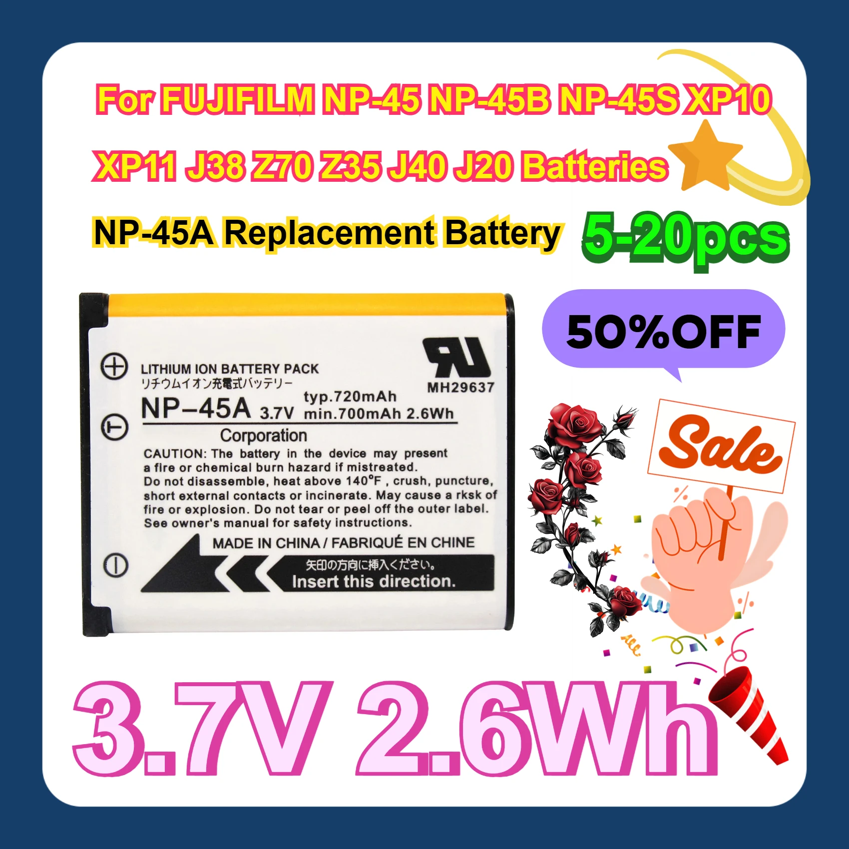 

5-20pcs For FUJIFILM NP-45 NP-45B NP-45S XP10 XP11 J38 Z70 Z35 J40 J20 Batteries NP-45A NP45A Replacement Battery