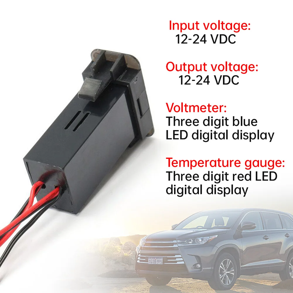 Car Thermometer Voltmeter Voltage Dual Display Gauge Temperature Meter Tester 12V/24V LED Digital Voltmeter Gauge Universal