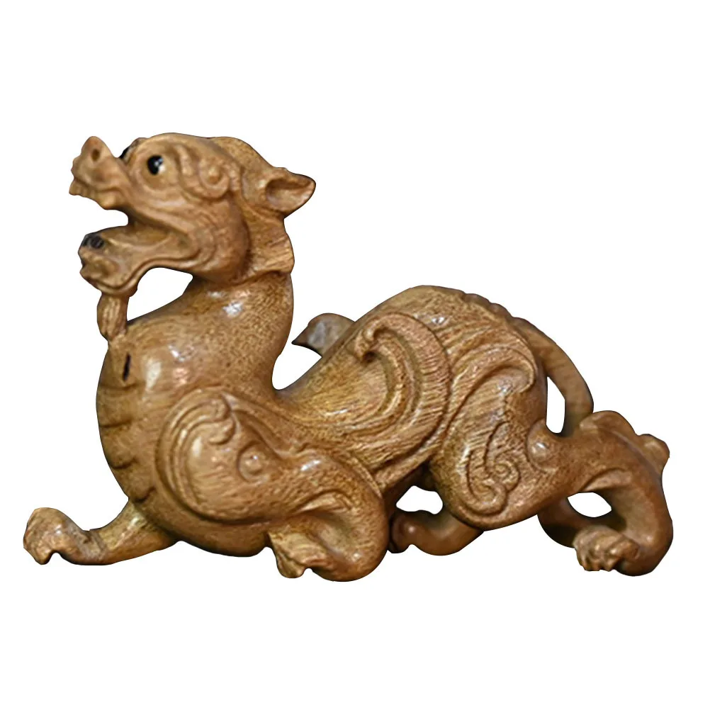 

Wooden Pixiu Statue Ornament Premium Handcrafted Home Office Desktop Decor Small Lovely Animal Craft for Bookshelf Tabletop