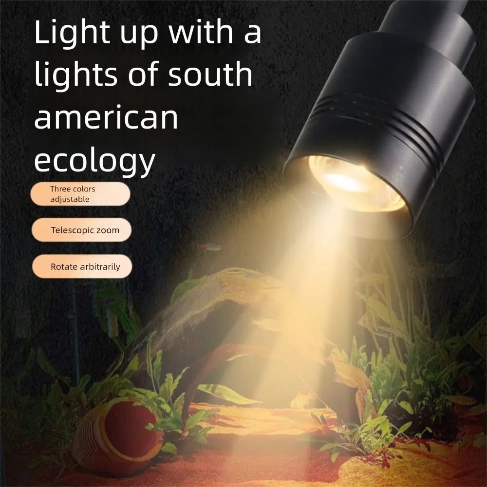 

3 Color Modes Mini Clip-on Aquarium Lamp Waterproof Adjustable Zoom Fish Tank Clip Lamp Energy Saving 360 Degree Rotation