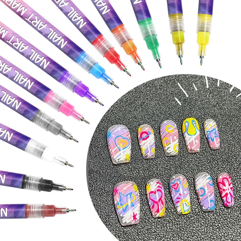 Nail art markers Customised specialised needle tube nail art pens Hand-drawn Outline Pen Acrylic paint pen set Acrylic paintbrus