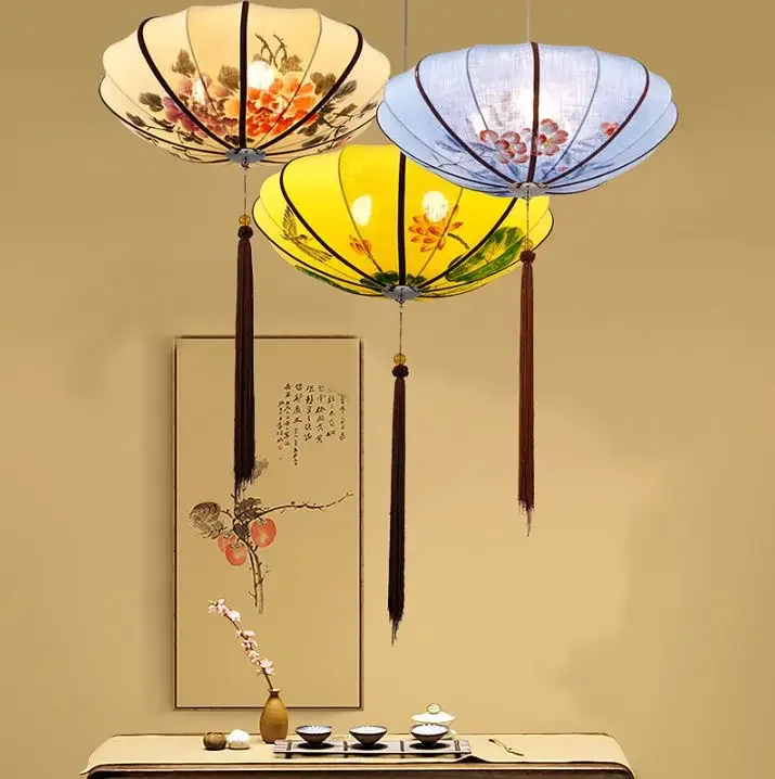 Creative new Chinese chandelier Chinese style fabric lantern red retro hotel restaurant aisle hot pot restaurant tea house lamps