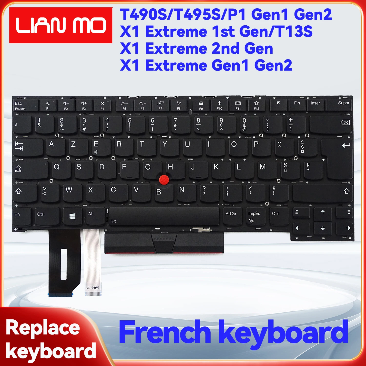 

French layout replacement keyboard suitable for Lenovo ThinkPad T490S/T495S/P1 Gen1 Gen2S/X1 Extreme 1st Gen laptop keyboard