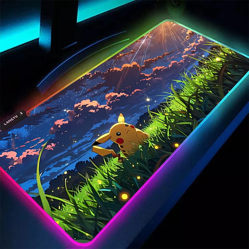 

RGB Mouse Pad 90x40cm Pokemon Pikachu Computer Speed type carpet mat for e-sports players Laptop Keyboard LED Mousepad Desk Mat