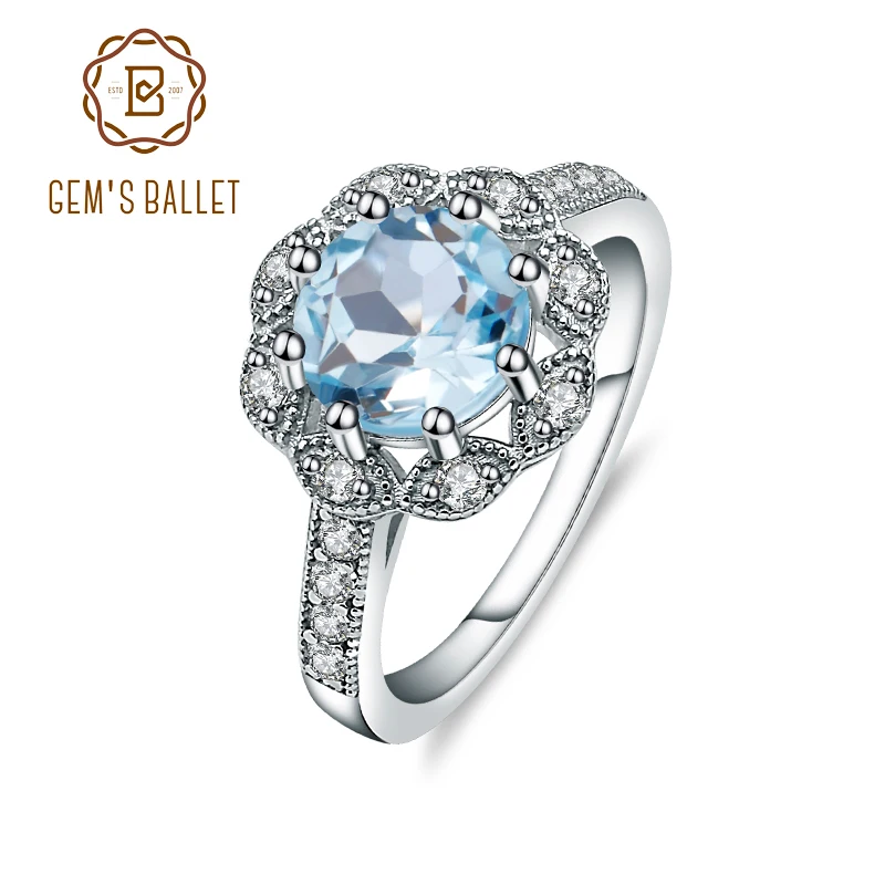 GEM'S BALLET Natural Sky Blue Topaz Gemstone Rings Genuine 925 Sterling Silver Wedding Engagement Ring Fine Jewelry For Women