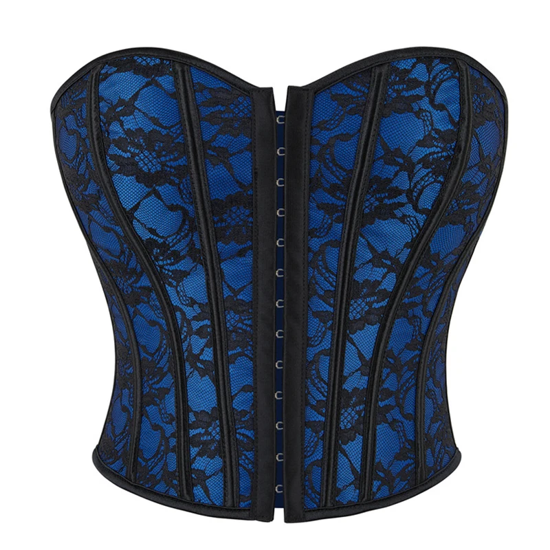 

Dark Blue Waist Trainer Body Shaper for Women Vintage Floral Lace Up Overbust Corset Bustier Top Bodice Shapewear Lingerie