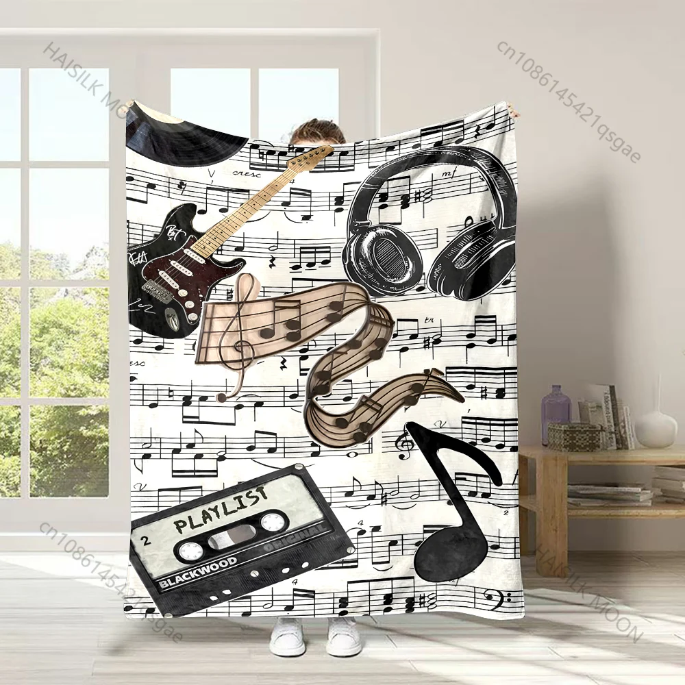 1PC Sheet Music Guitar Headphones Cassette Vinyl Notes Print Adult Children Warm Blankets Home Travel Car Soft Comfortable Gift