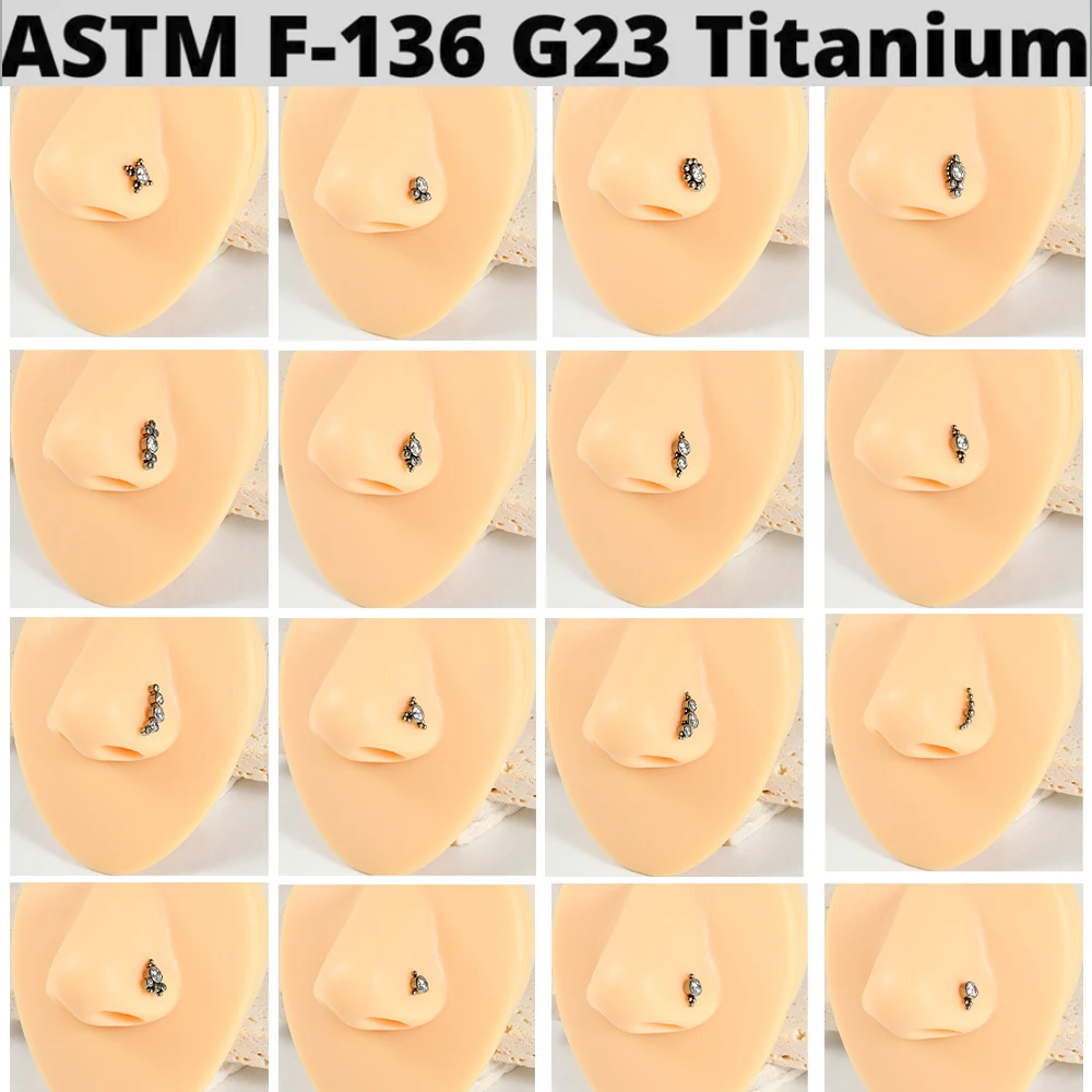 1PC Titanium 20G CZ L Shape Nose Bone Ring Top Flower Threadless Nose Piercing Retainer Holder Nazir Stud Body Piercing Jewelry