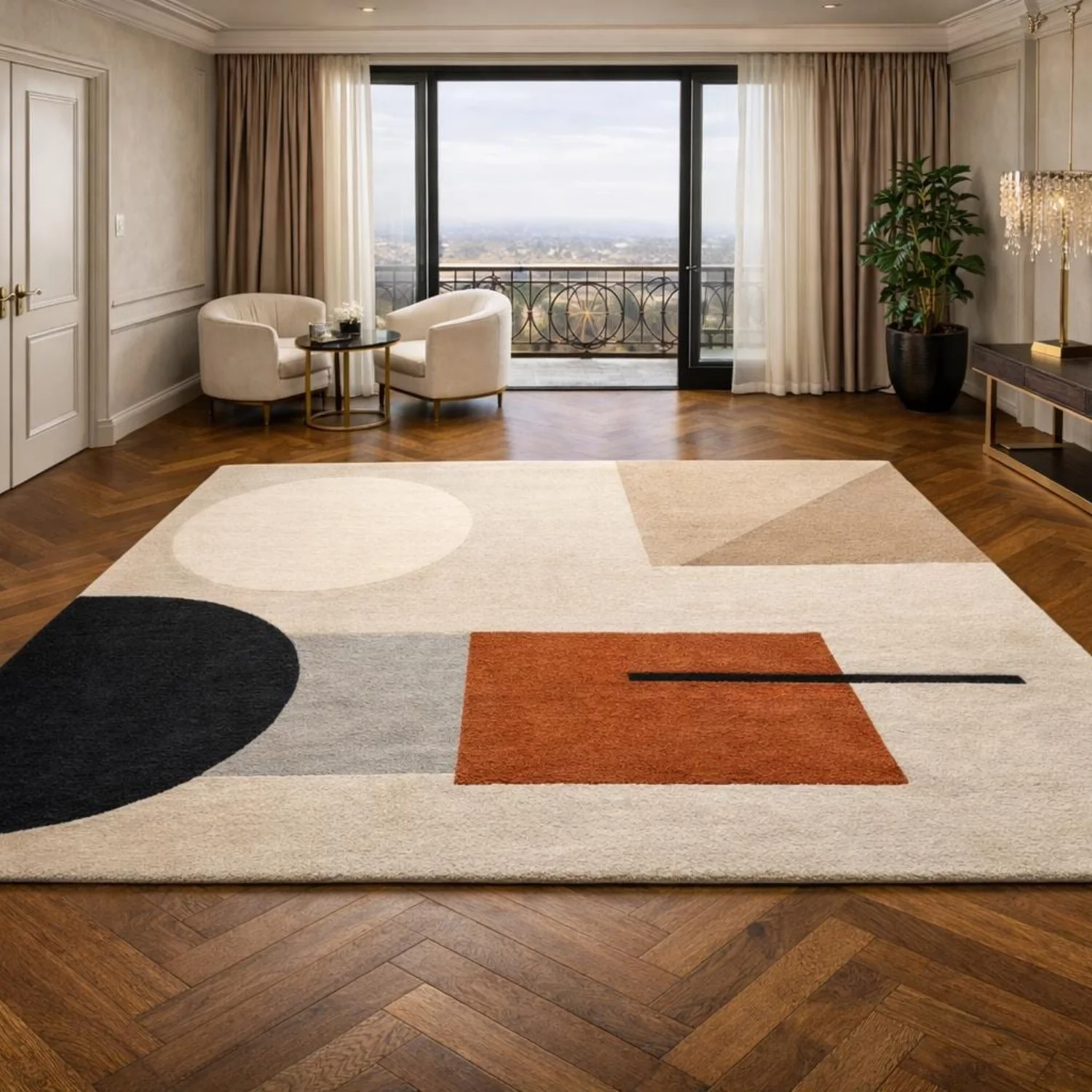 Room Decor Rug  Mid Century Geometric H1and Tufted Rug, R 70s Earthy Beige Rust Orange Living Room DE1cor