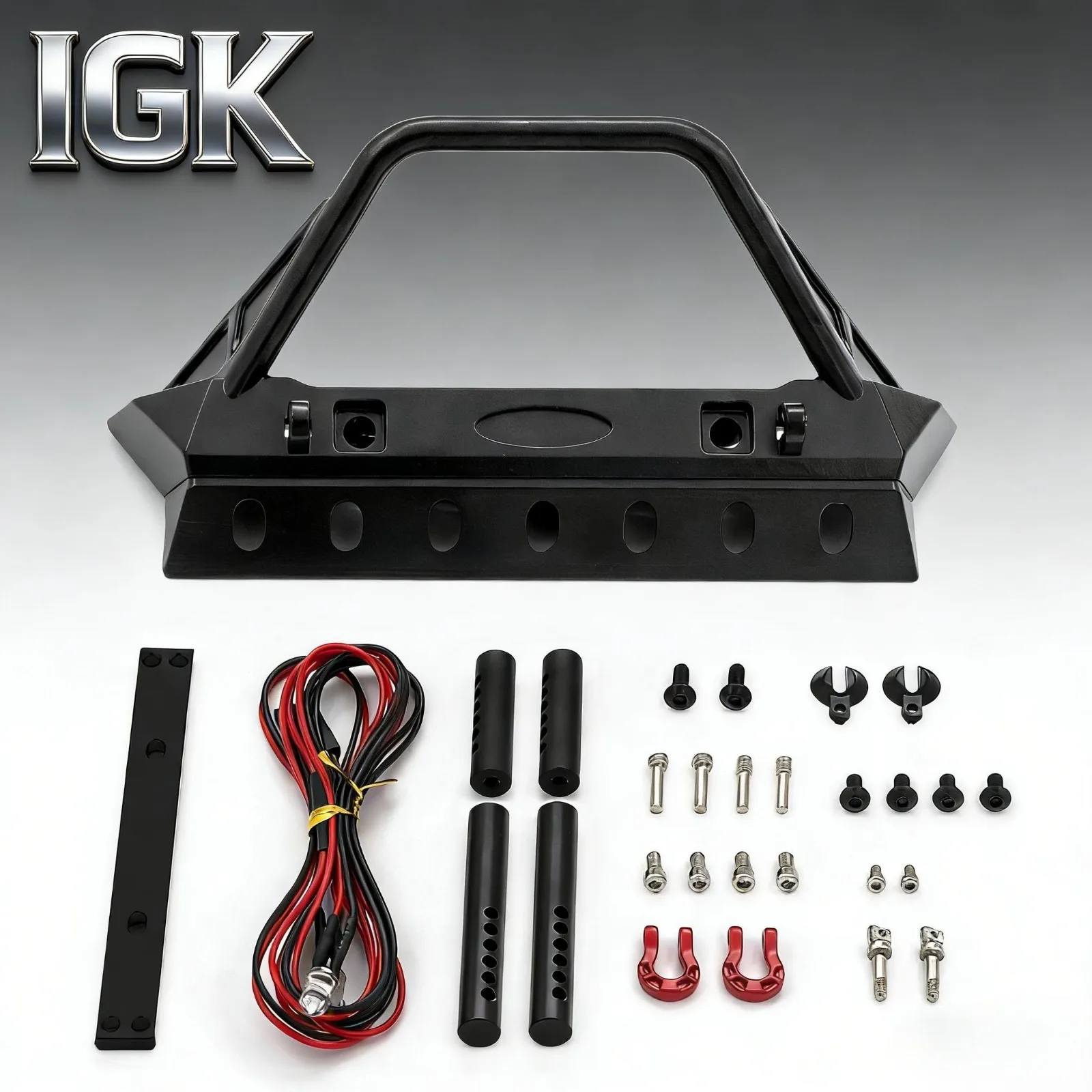 Universal Metal Front Bumper w/Lights - Upgrade for 1/10 RC Crawler TRX4/SCX10