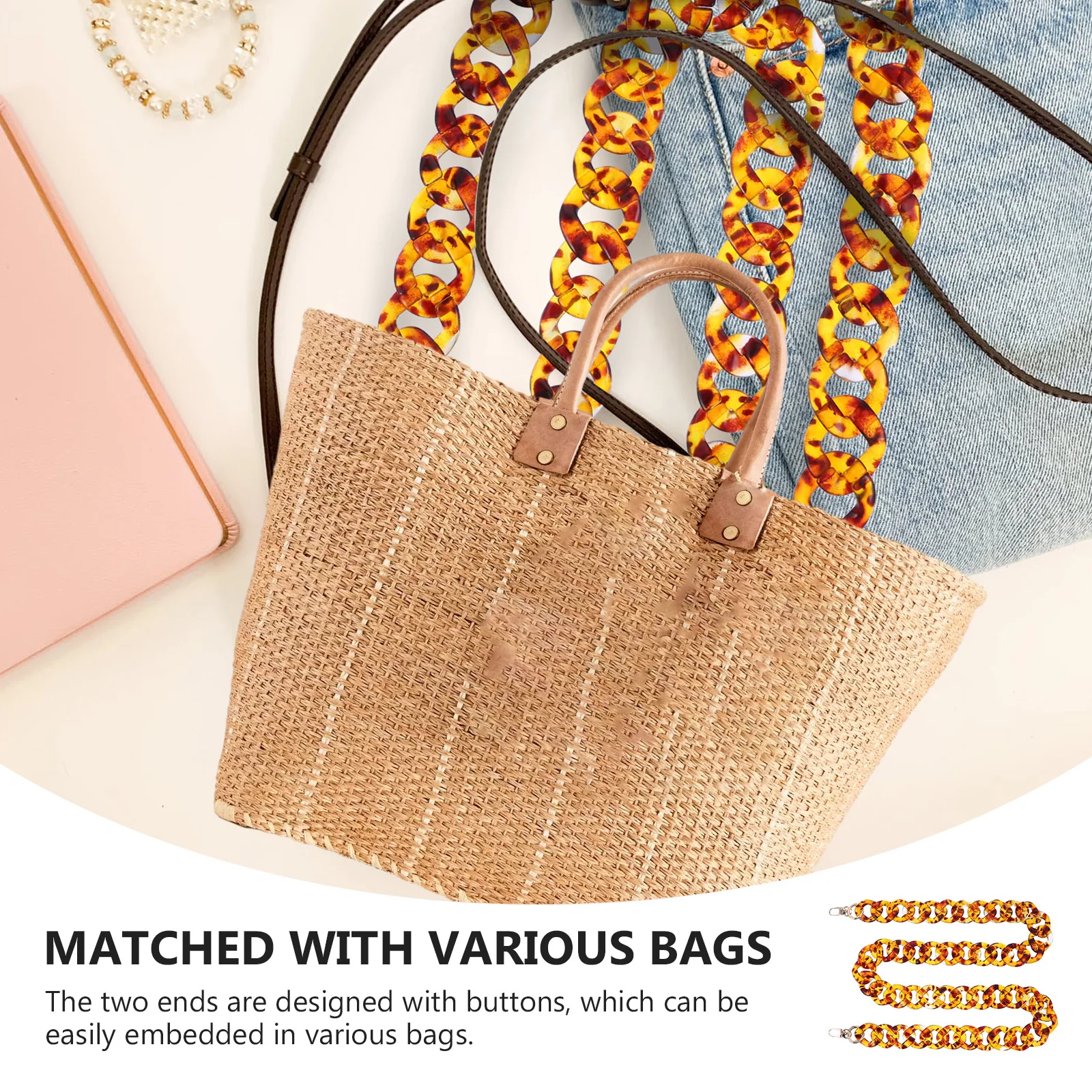 

Leopard Print Acrylic Bag Chain Practical Decorative Shoulder Strap for Luggage Stylish Accessories Box Bag Hardware
