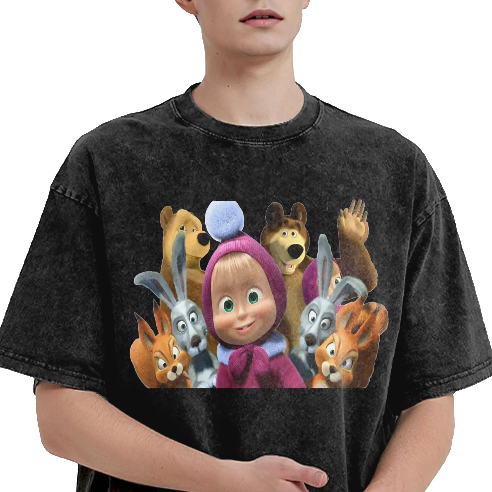 الرجال الكرتون M-ماشا والدب تي شيرت ملابس الصيف الشارع الشهير قصيرة الأكمام تي شيرت س الرقبة Harajuku تصميم التي شيرت بالجملة