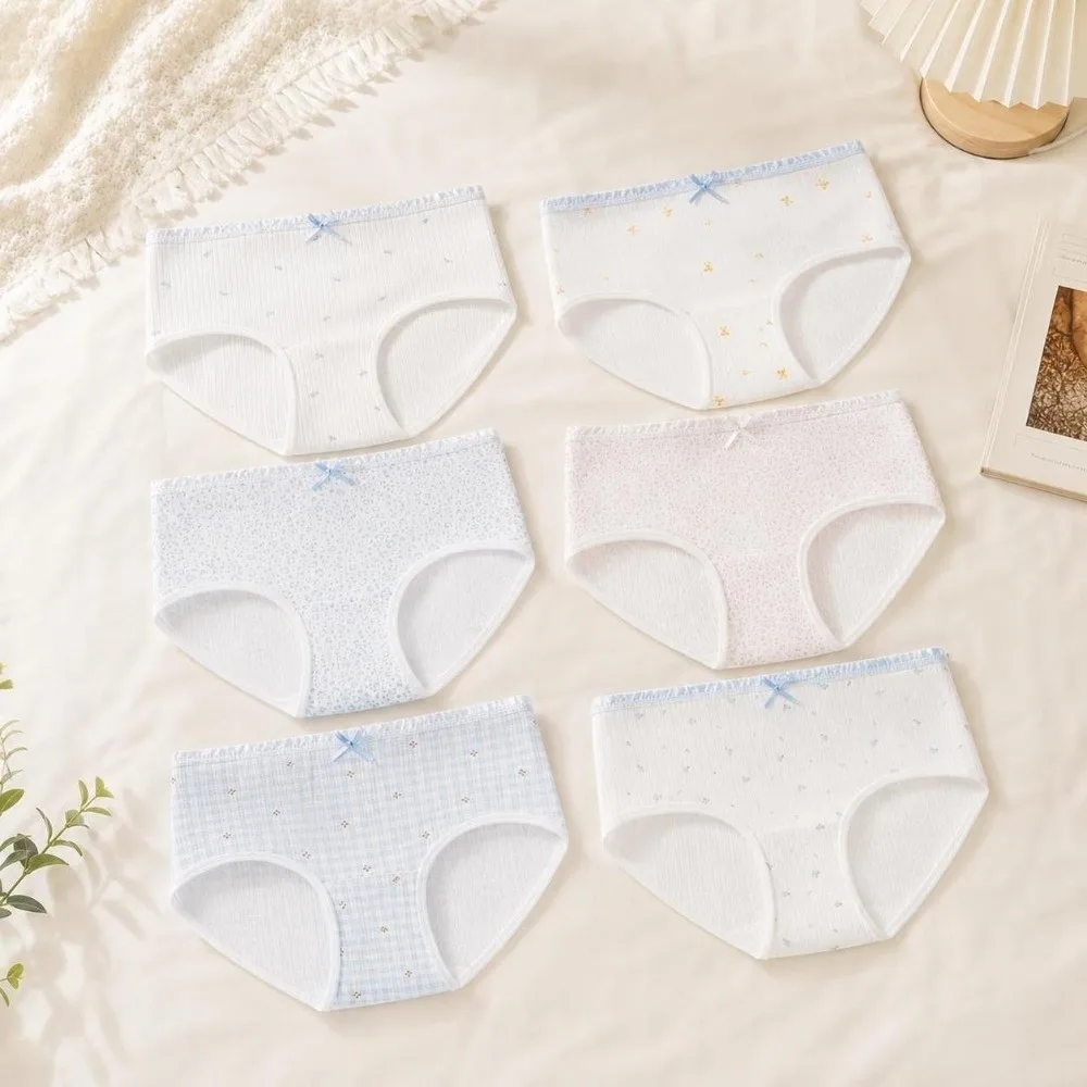 Soft Comfortable Cotton Women's Underwear Lingerie Mid Waist Girl Sweet Briefs Stripe Grid Bear Triangle Panties Fresh Style
