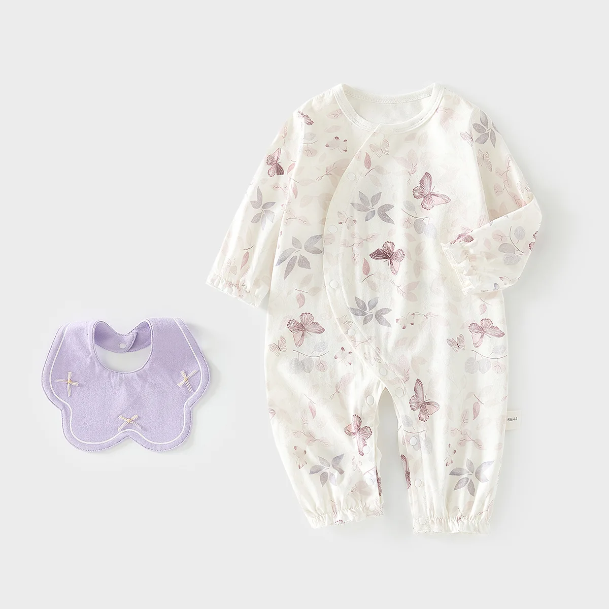 Baby Sommer Eiskalt-Weicher Baumwoll-Langarm-Strampler, Dünner Baby-Overall, Säuglings-Klimaanlagen-Kleidung, Strampler mit Lätzchen