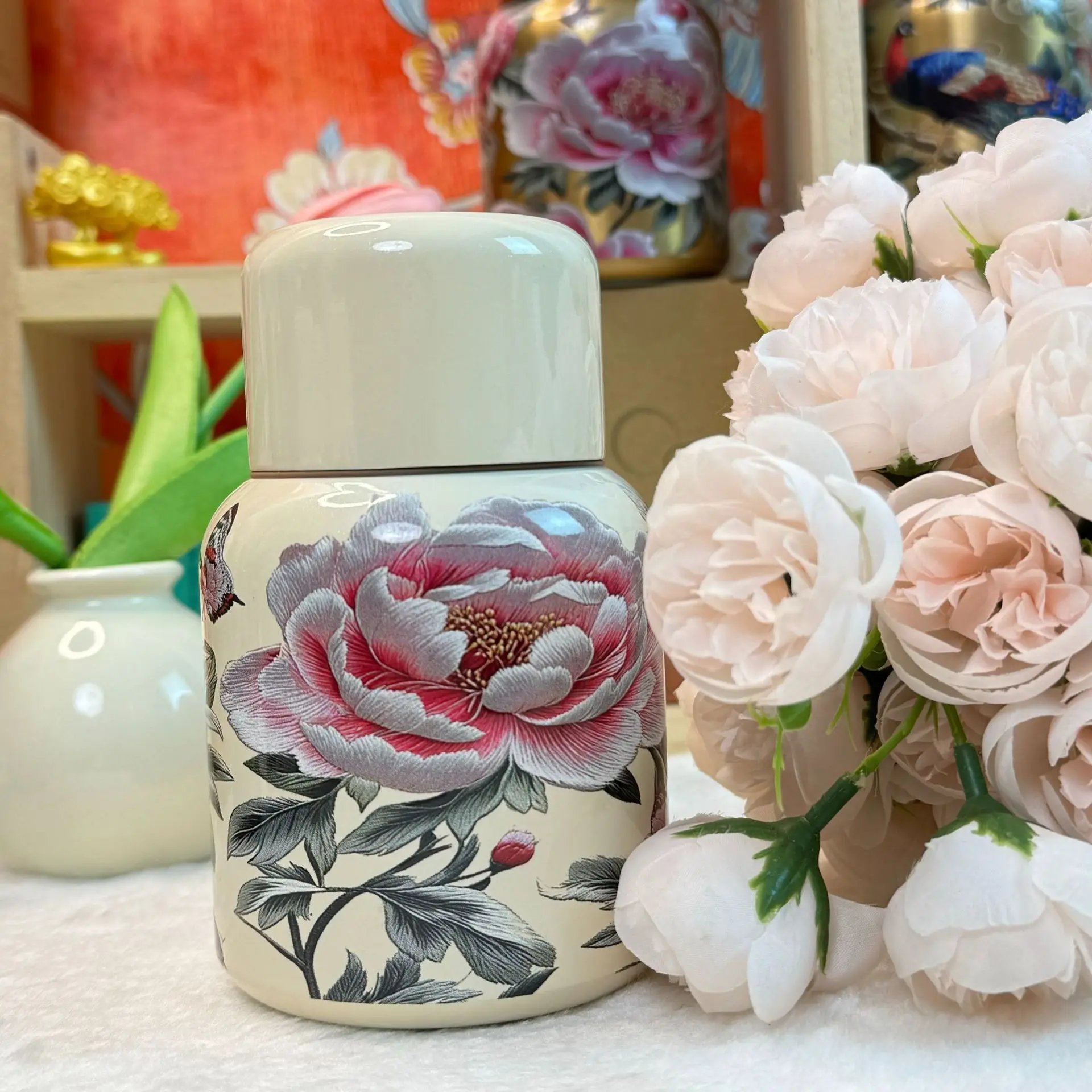 260ML Mini Water Cup Guofeng Pocket Stewed Tea Thermos Cup 316 Stainless Steel Light Luxury 5D Three-dimensional Pattern Cup